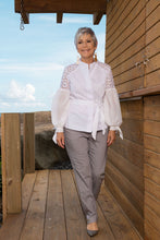 Load image into Gallery viewer, Eyelet Puff Sleeve Buttoned Shirt