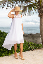 Load image into Gallery viewer, Crossed Mesh Detail Crepe Dress